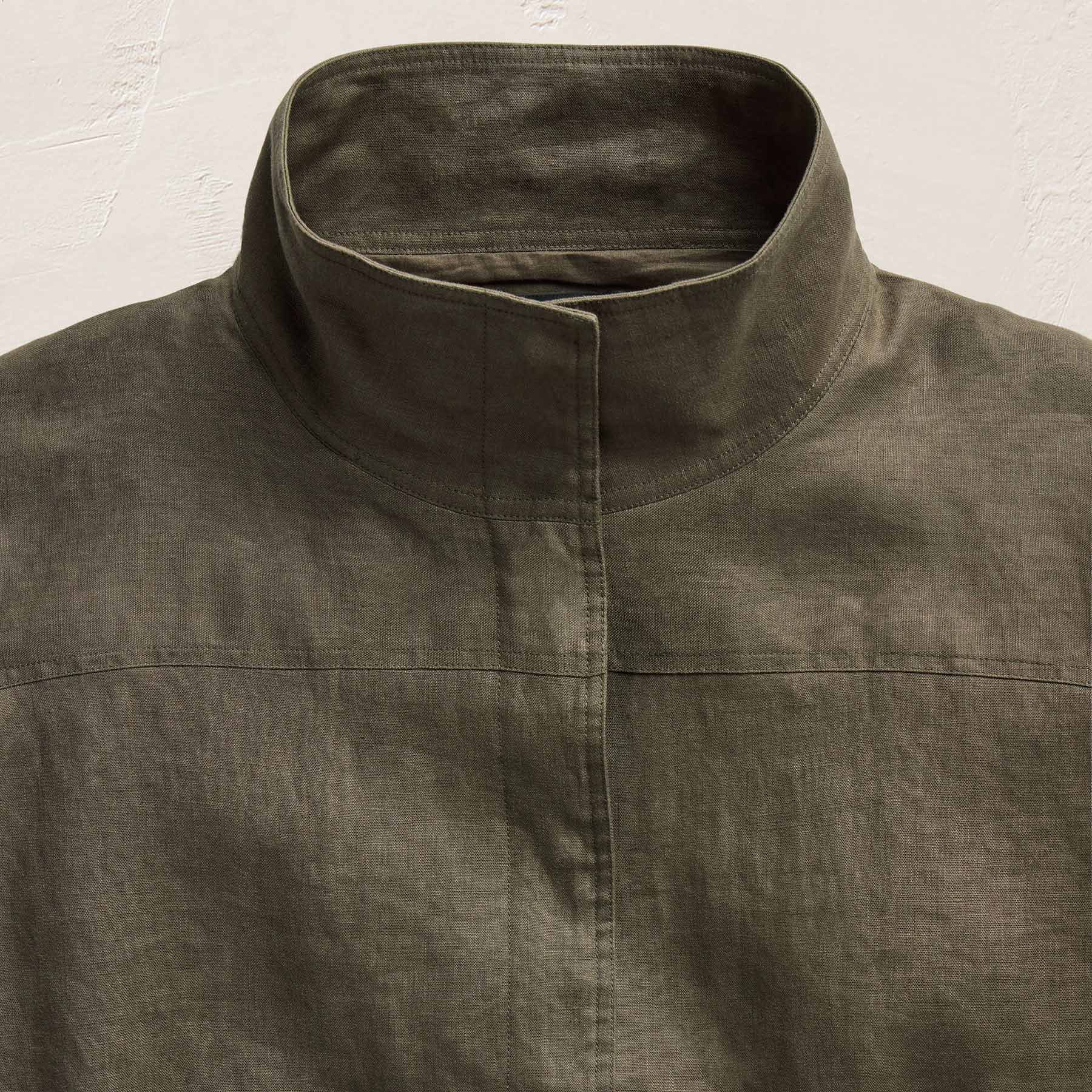 Linen Funnel Neck Jacket - Army Green