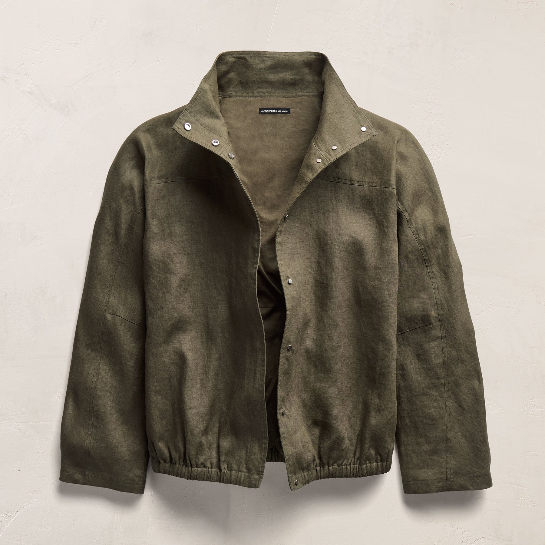 Linen Funnel Neck Jacket - Army Green