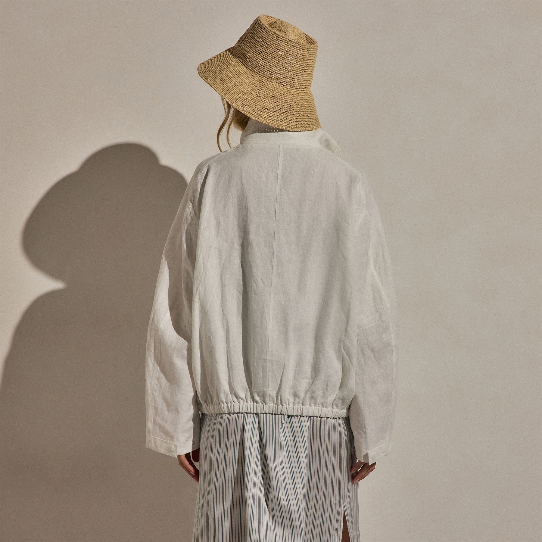 Linen Funnel Neck Jacket - White