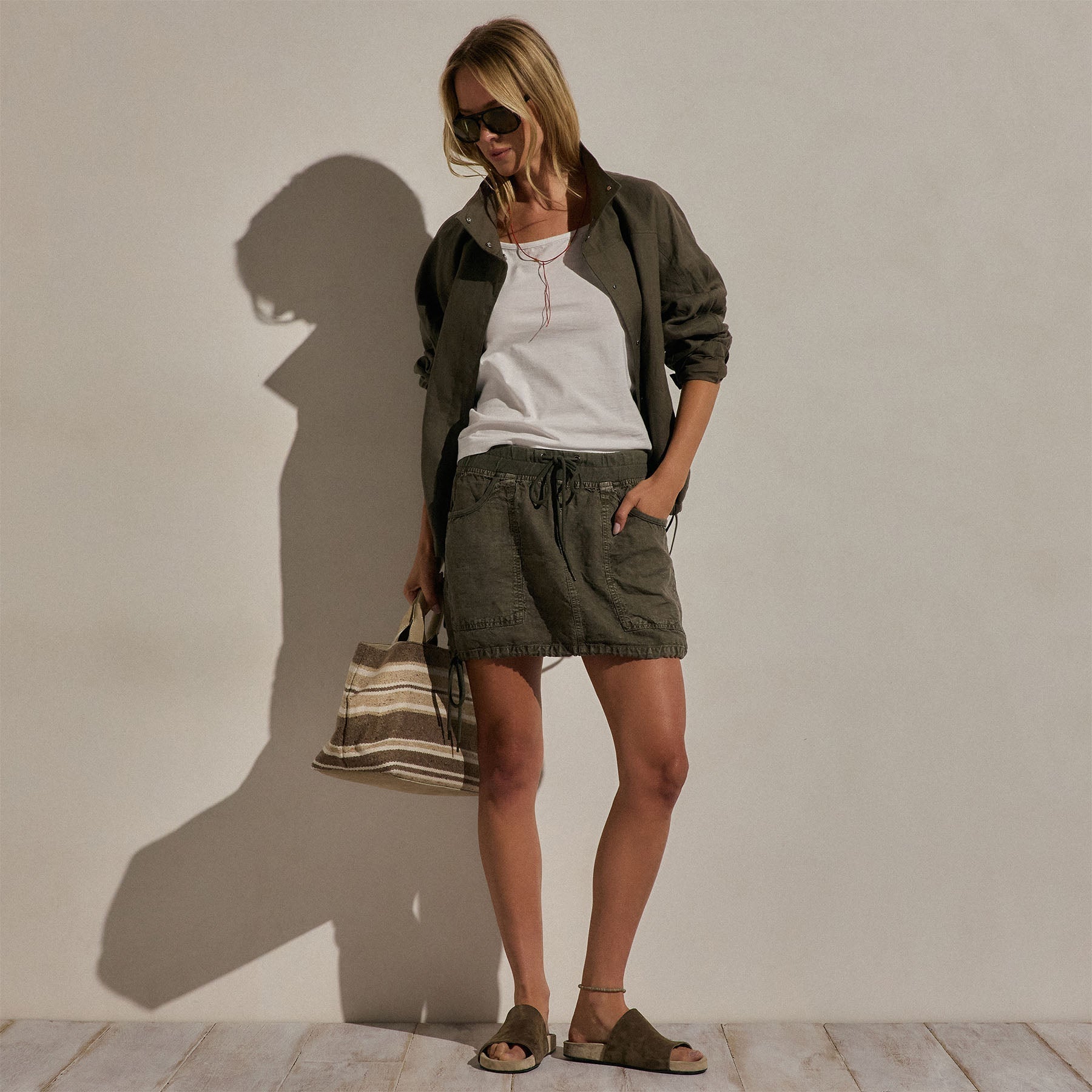 Linen Utility Mini Skirt - Army Green