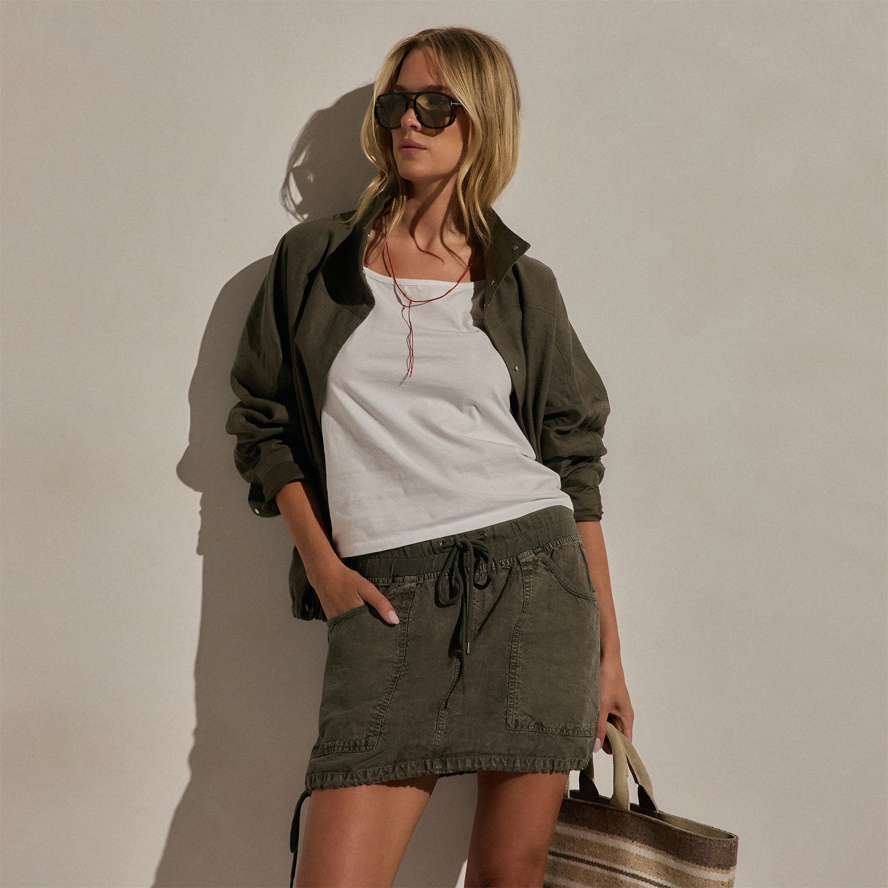 Linen Utility Mini Skirt - Army Green