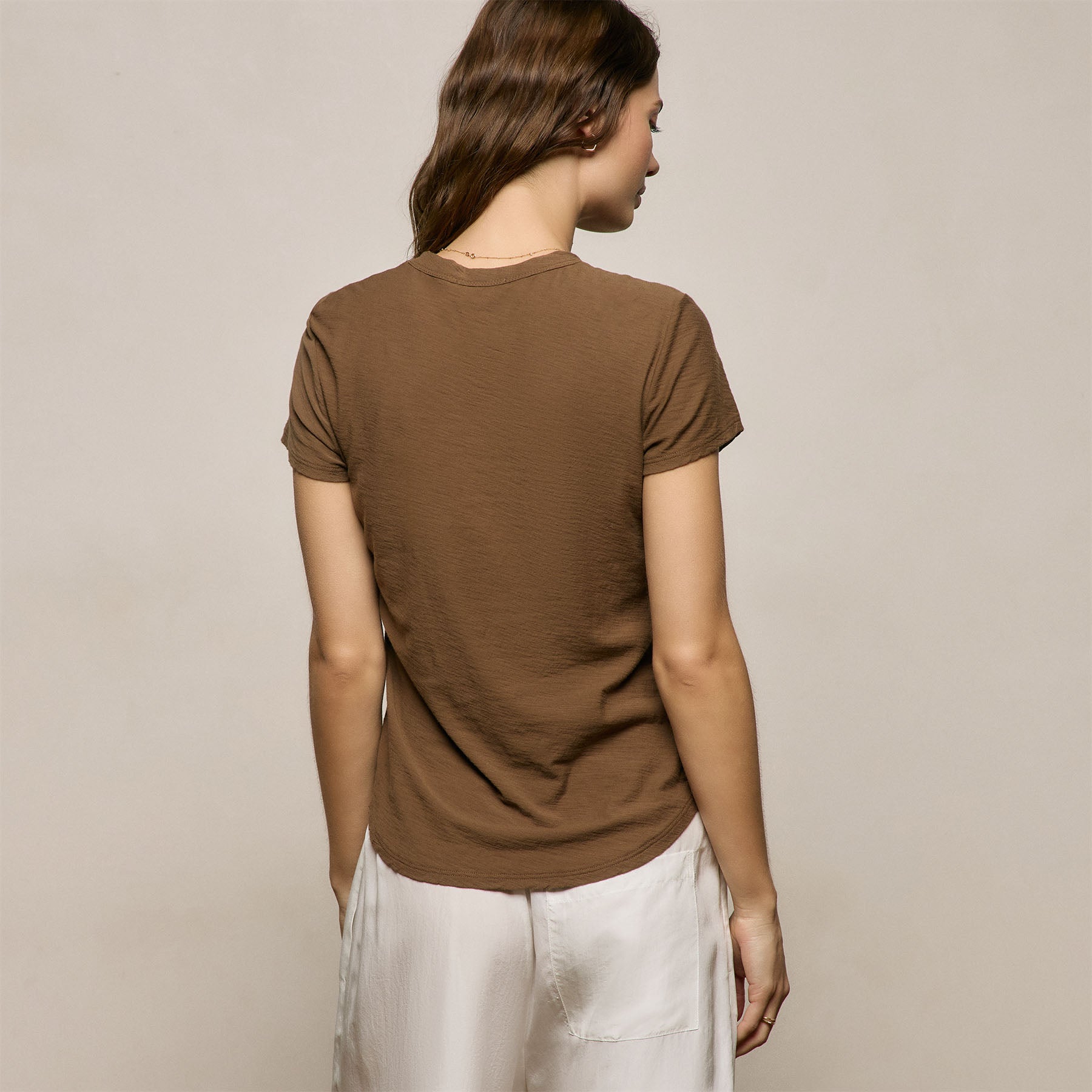 Sheer Slub Crew Neck Tee - Cocoa