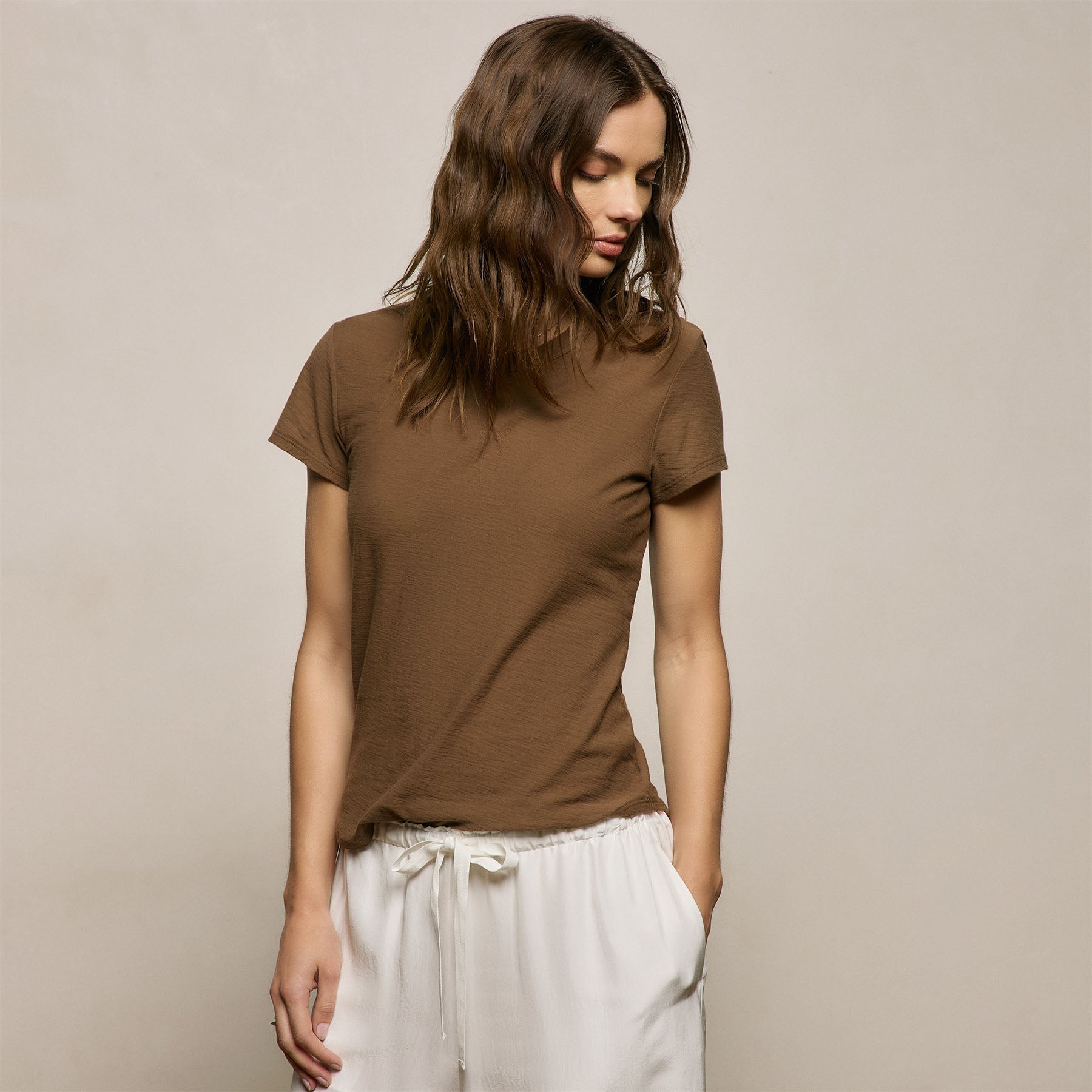 Sheer Slub Crew Neck Tee - Cocoa