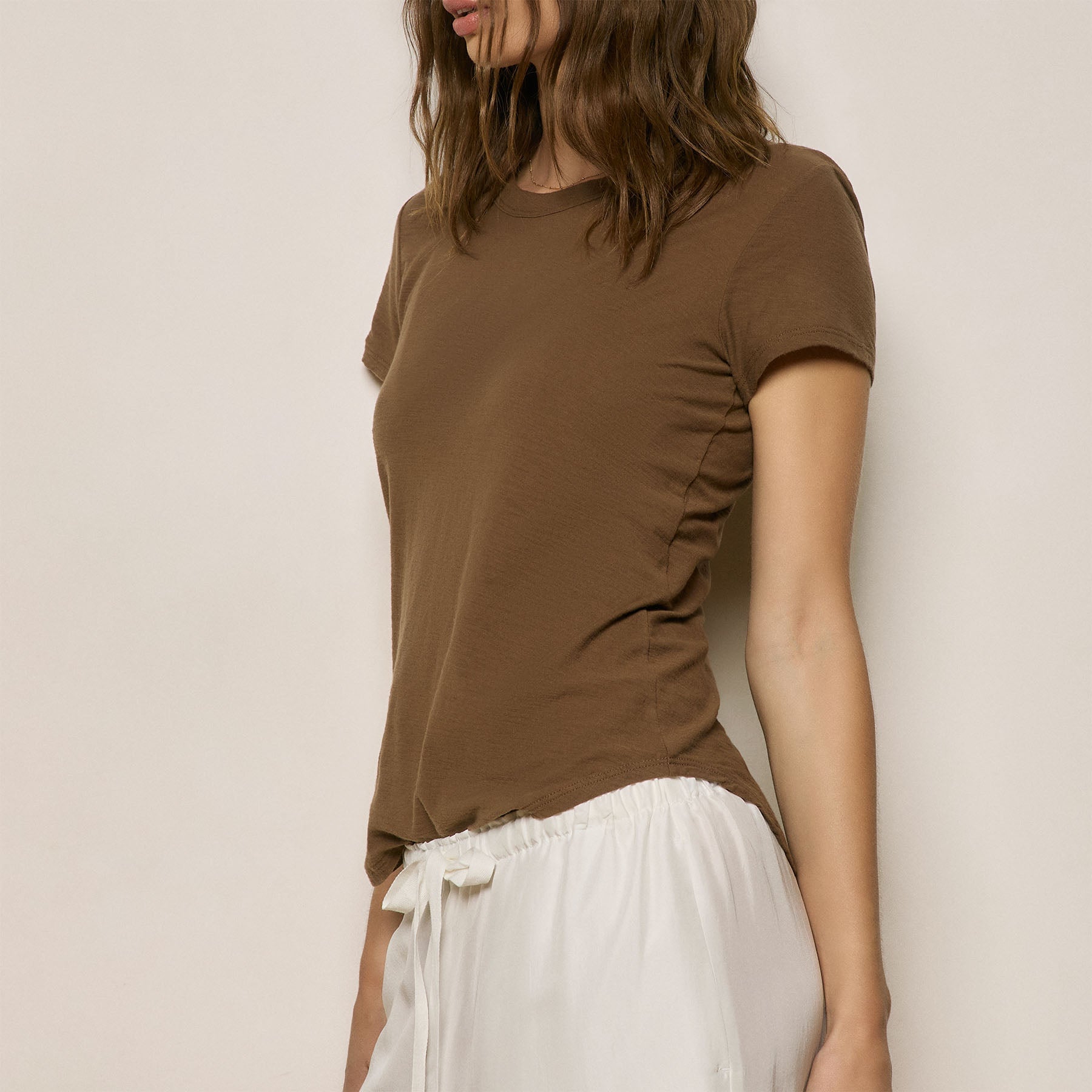 Sheer Slub Crew Neck Tee - Cocoa