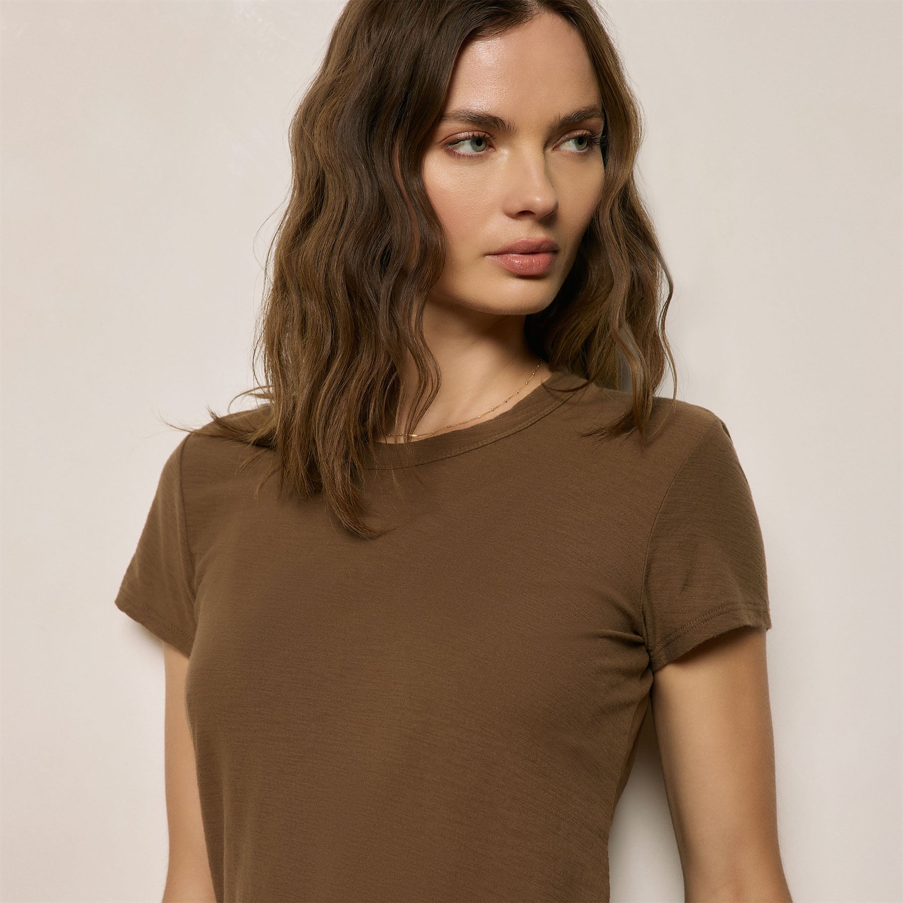 Sheer Slub Crew Neck Tee - Cocoa