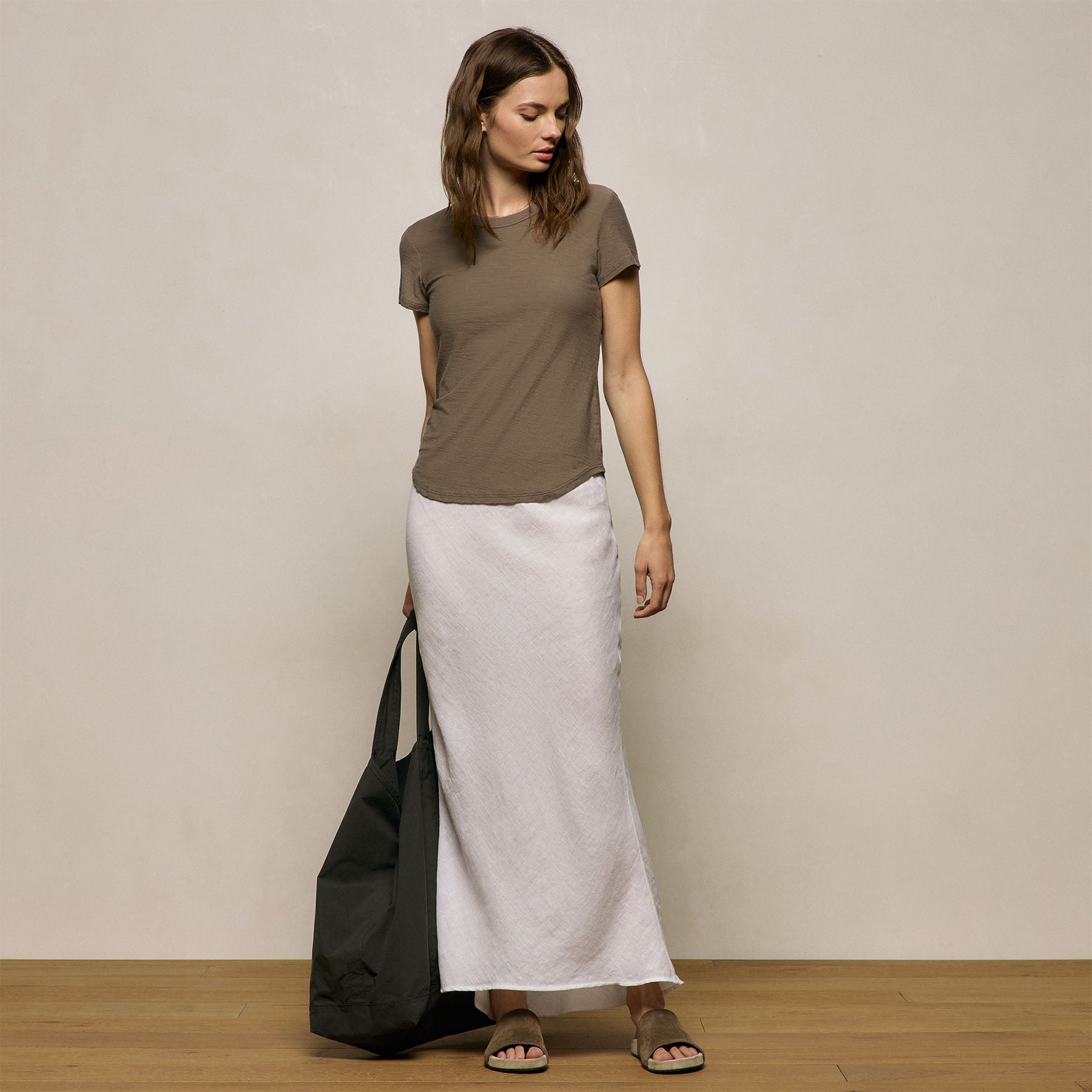 Sheer Slub Crew Neck Tee - Light Olive