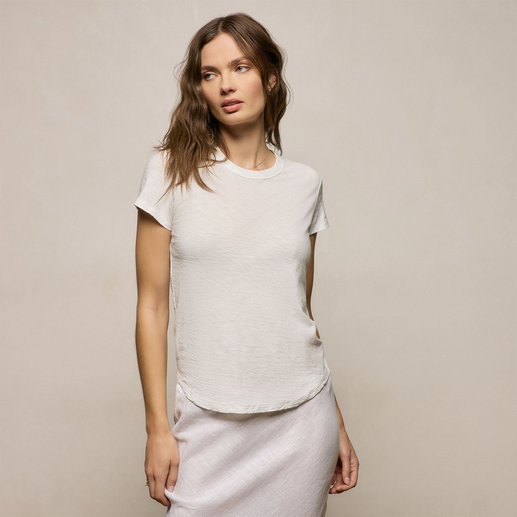 Sheer Slub Crew Neck Tee - Off White