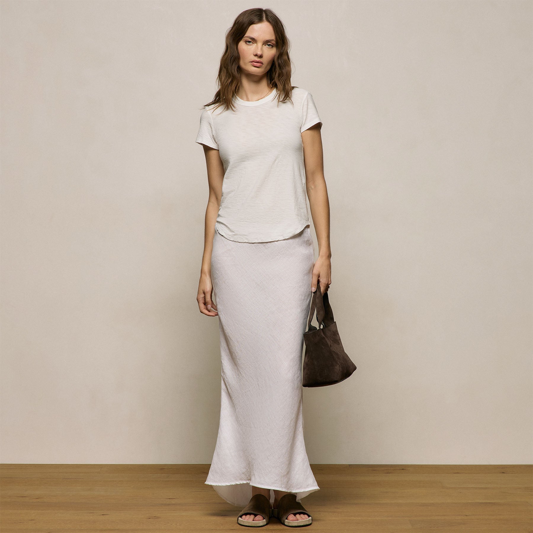 Sheer Slub Crew Neck Tee - Off White