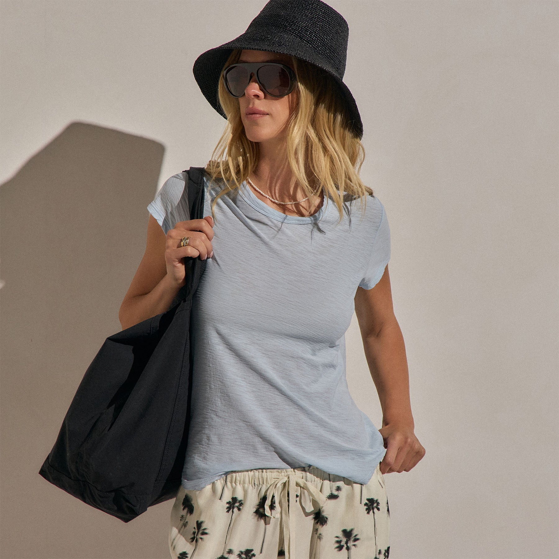 Sheer Slub Crew Neck Tee - Pale Azul