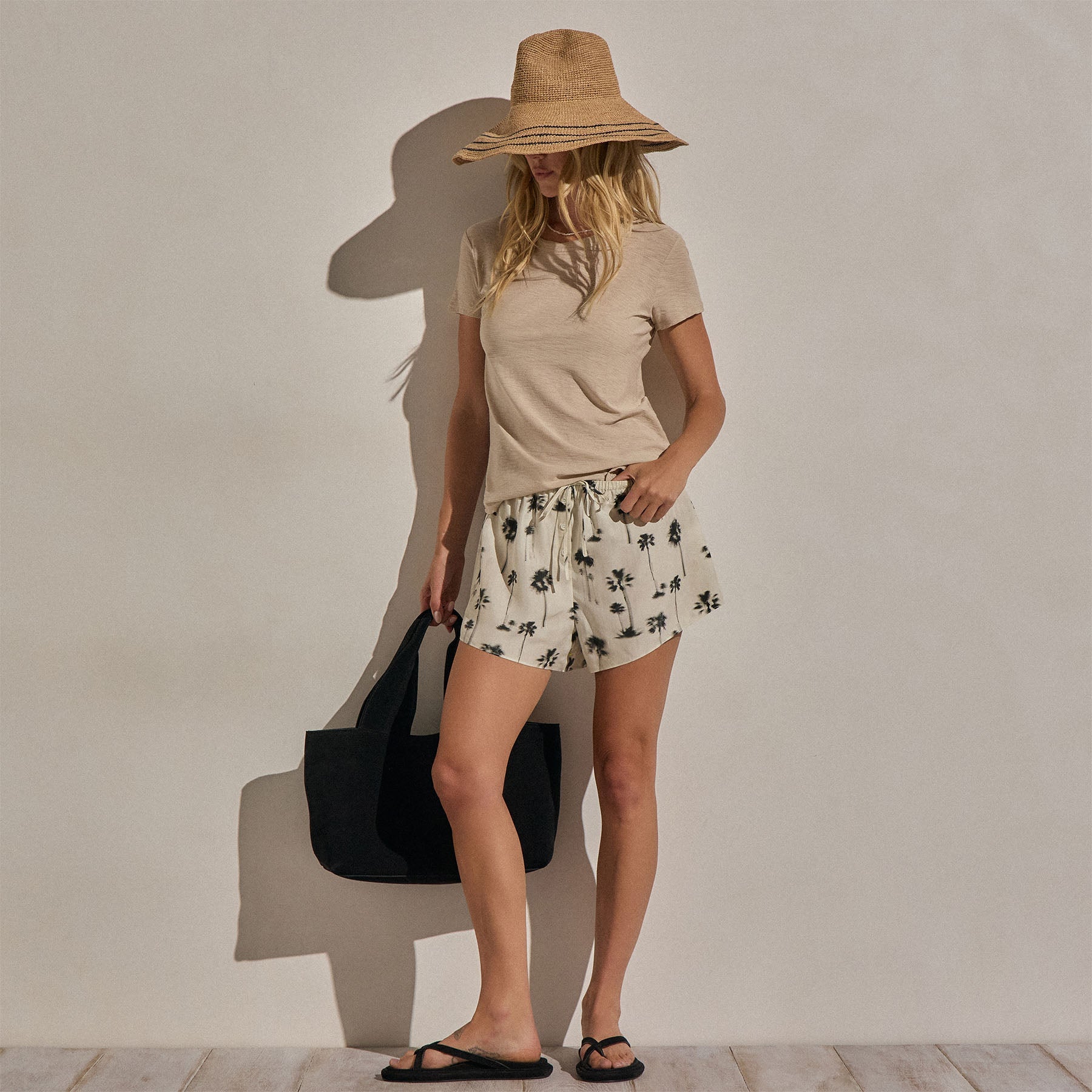 Printed Washed Silk Shortie - Allover Palm Print