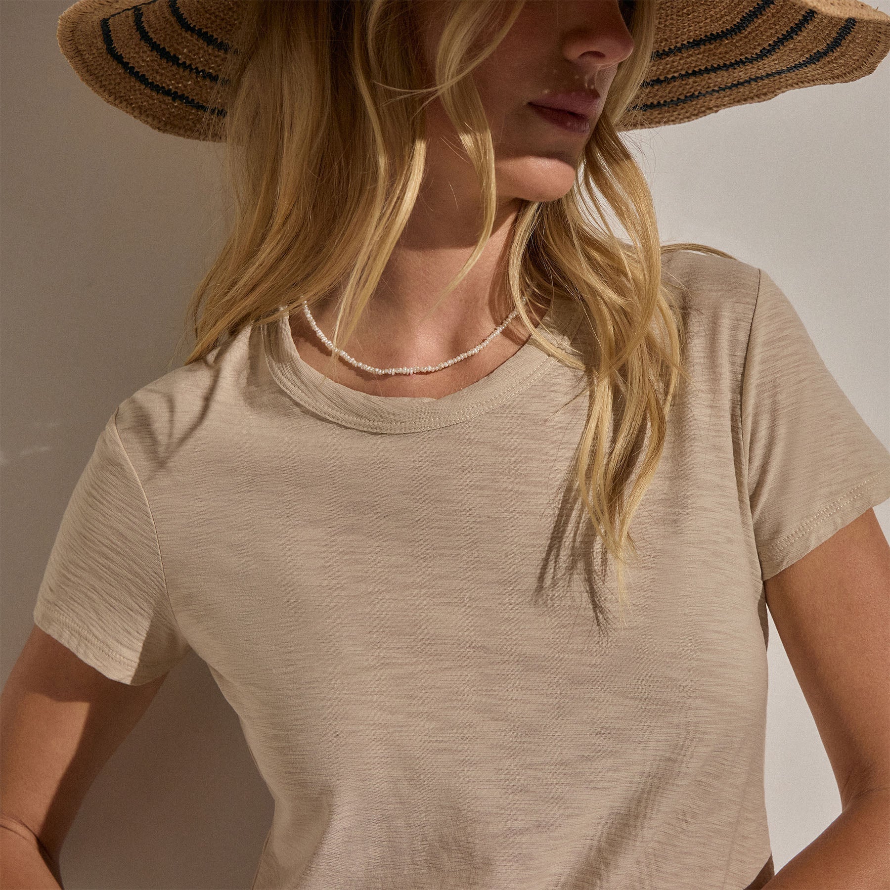 Sheer Slub Crew Neck Tee - Stone