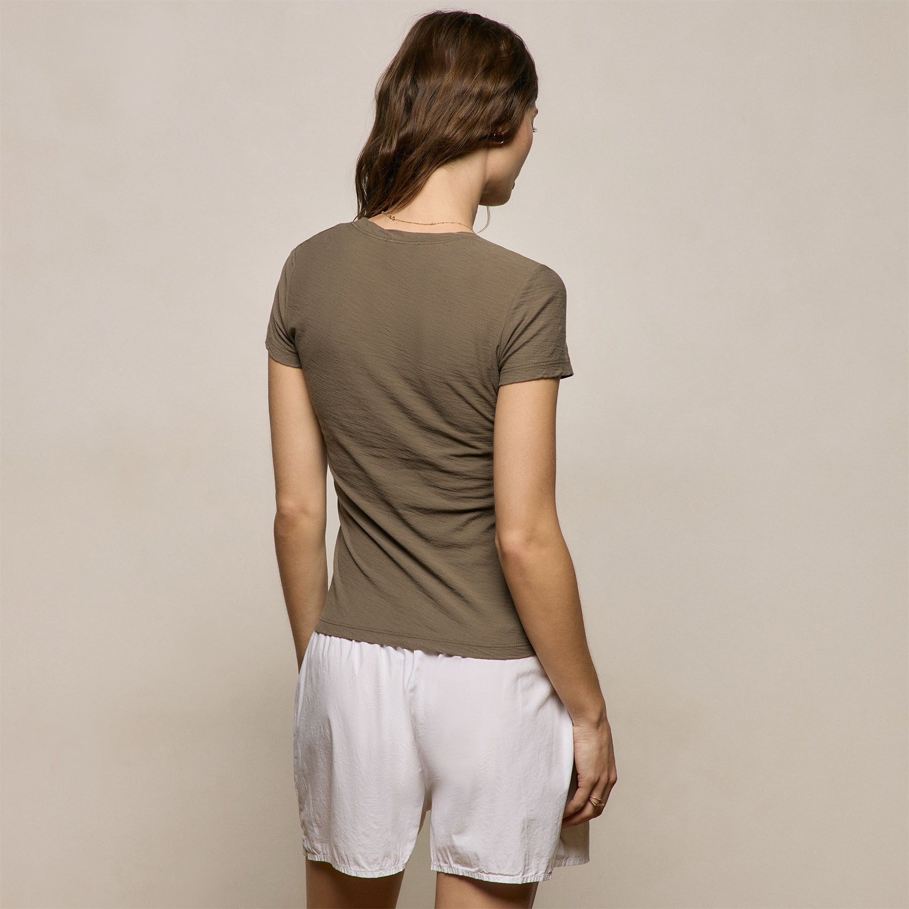 Sheer Slub V Neck - Light Olive