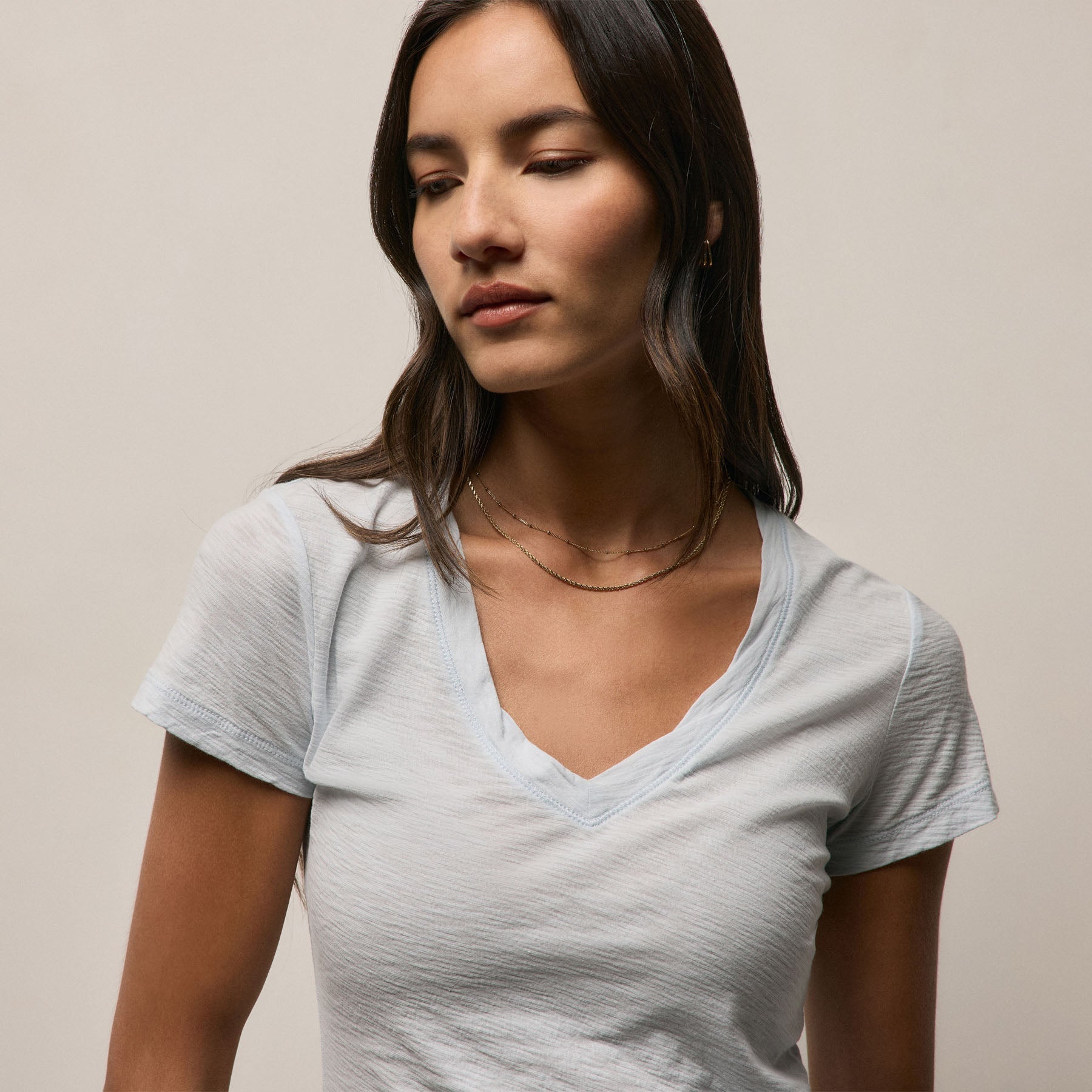 Sheer Slub V Neck - Memory