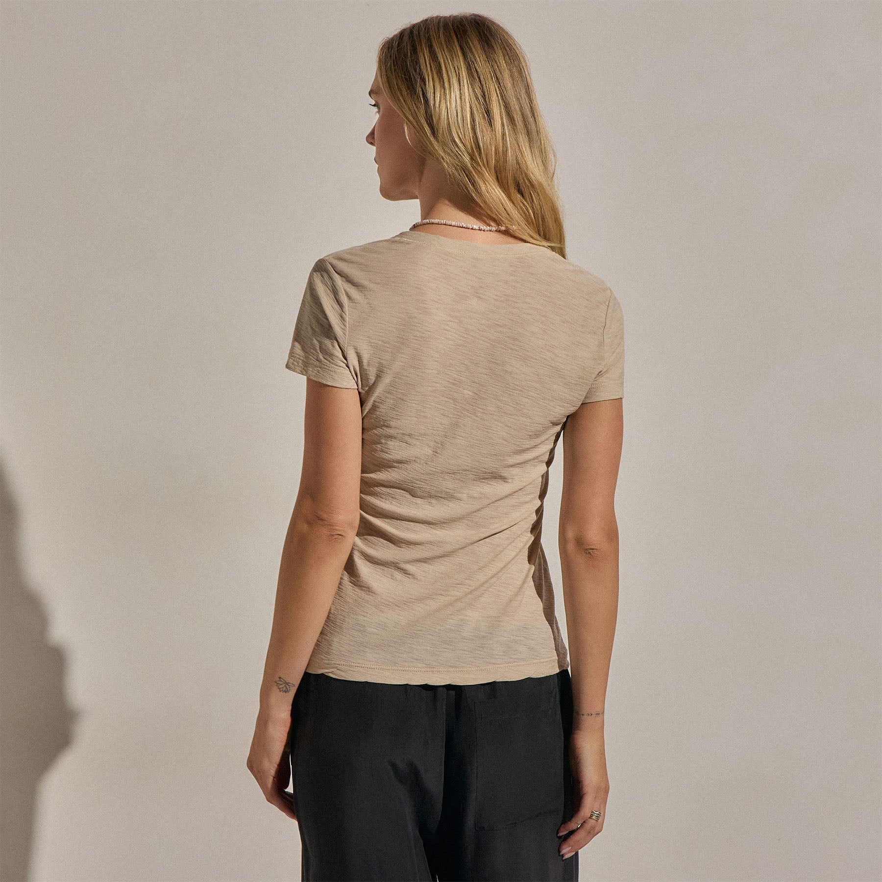 Sheer Slub V Neck - Stone