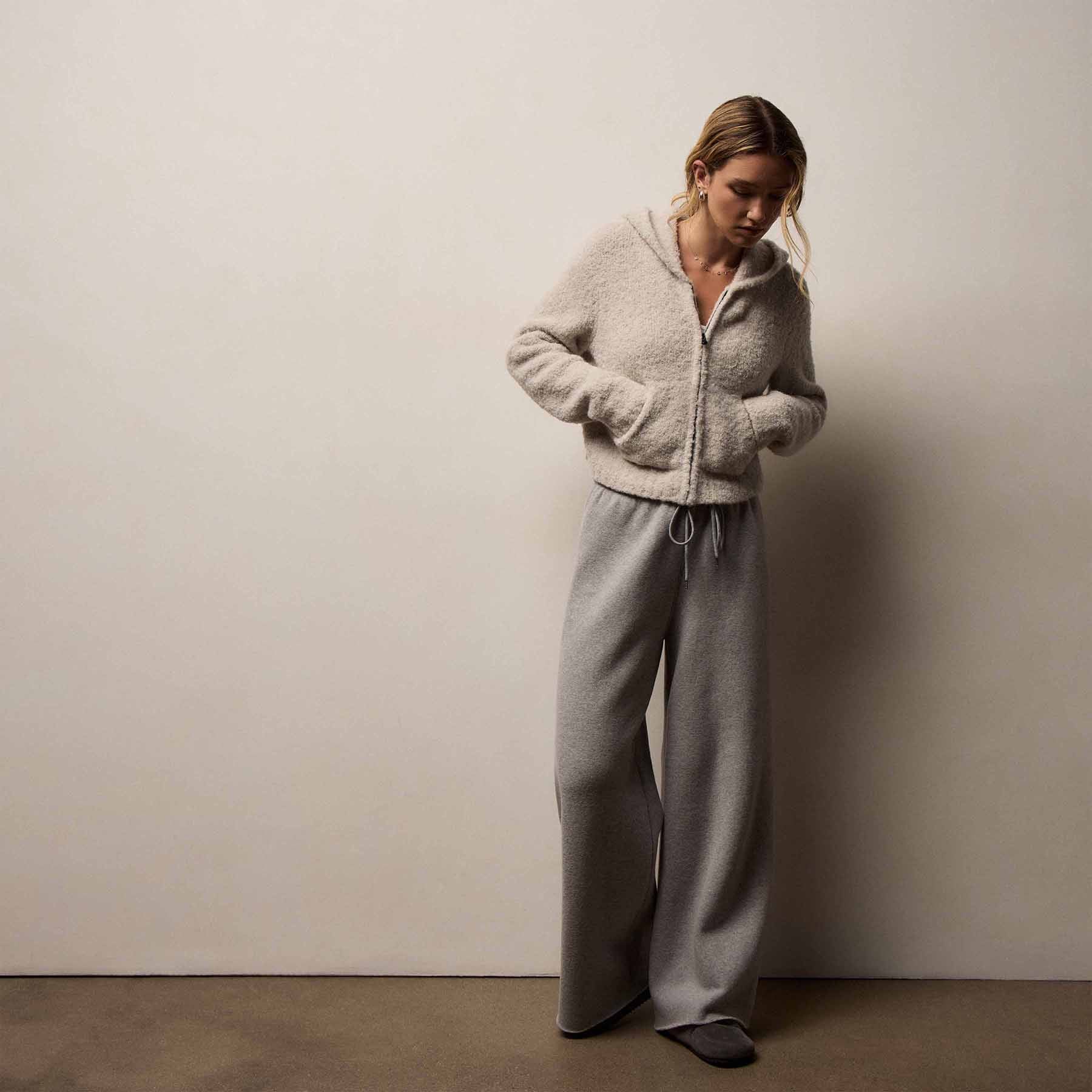 Cozy Wide Leg Sweat Pant  - Heather Grey