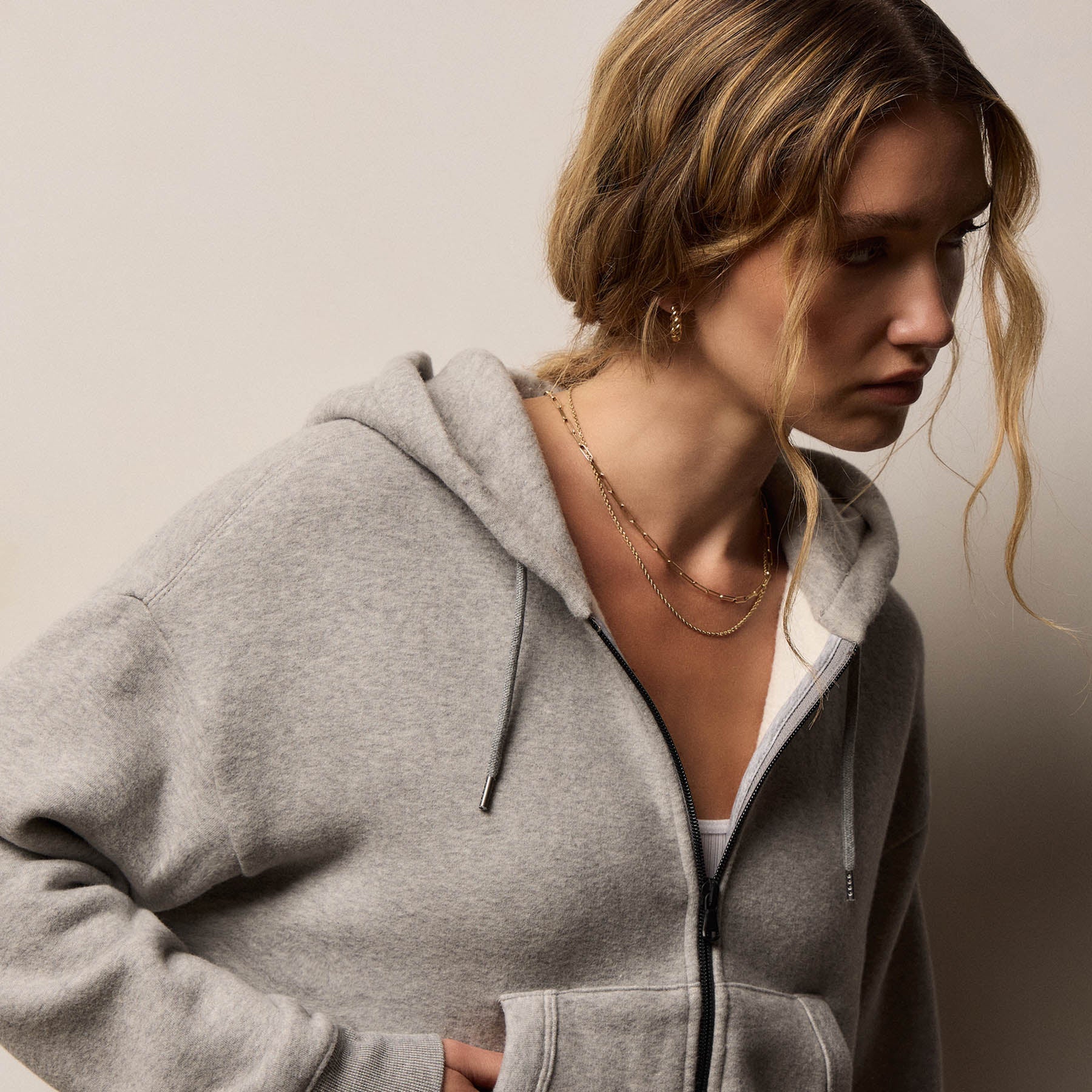 Cozy Fleece Zip Hoodie - Heather Grey
