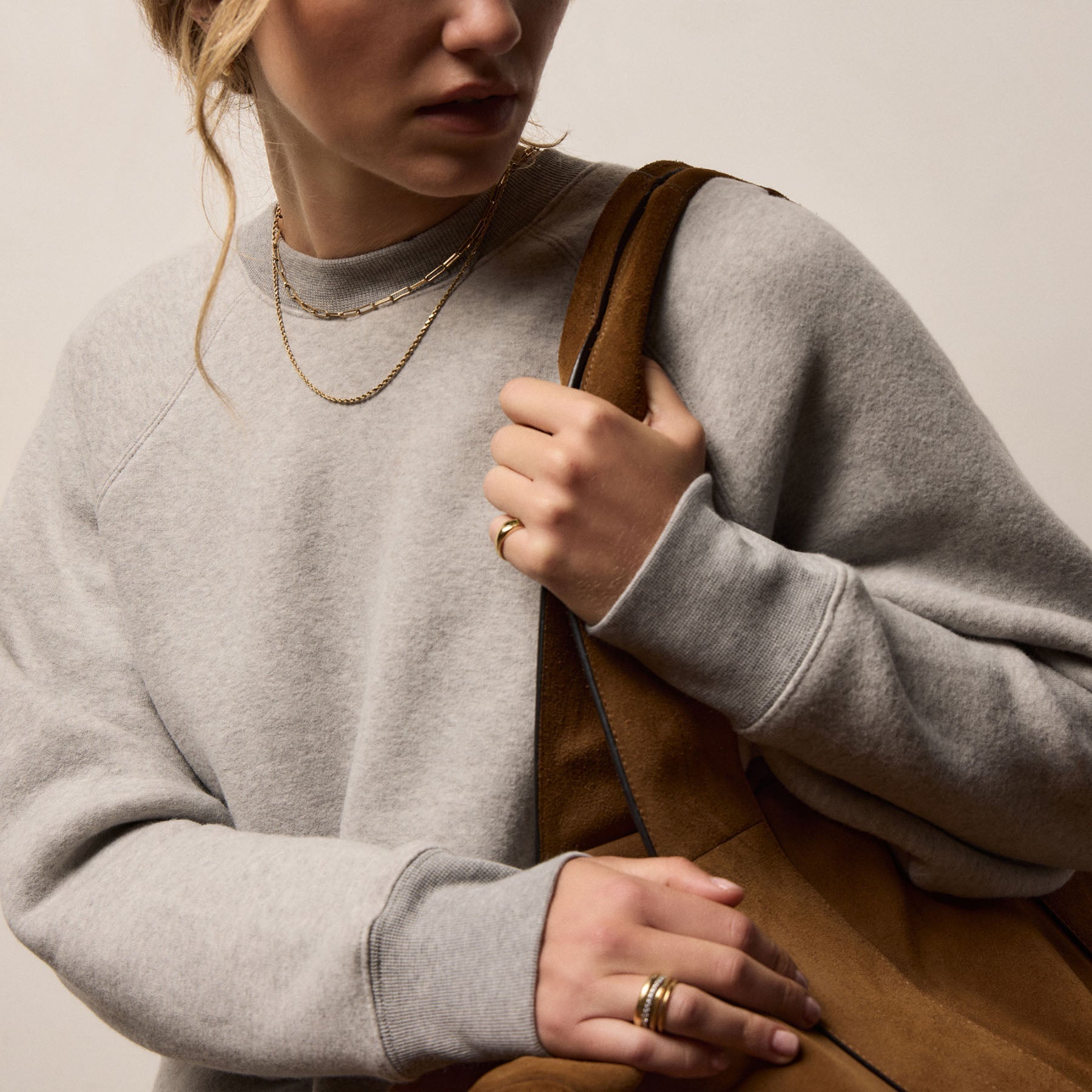 Cozy Fleece Crew - Heather Grey