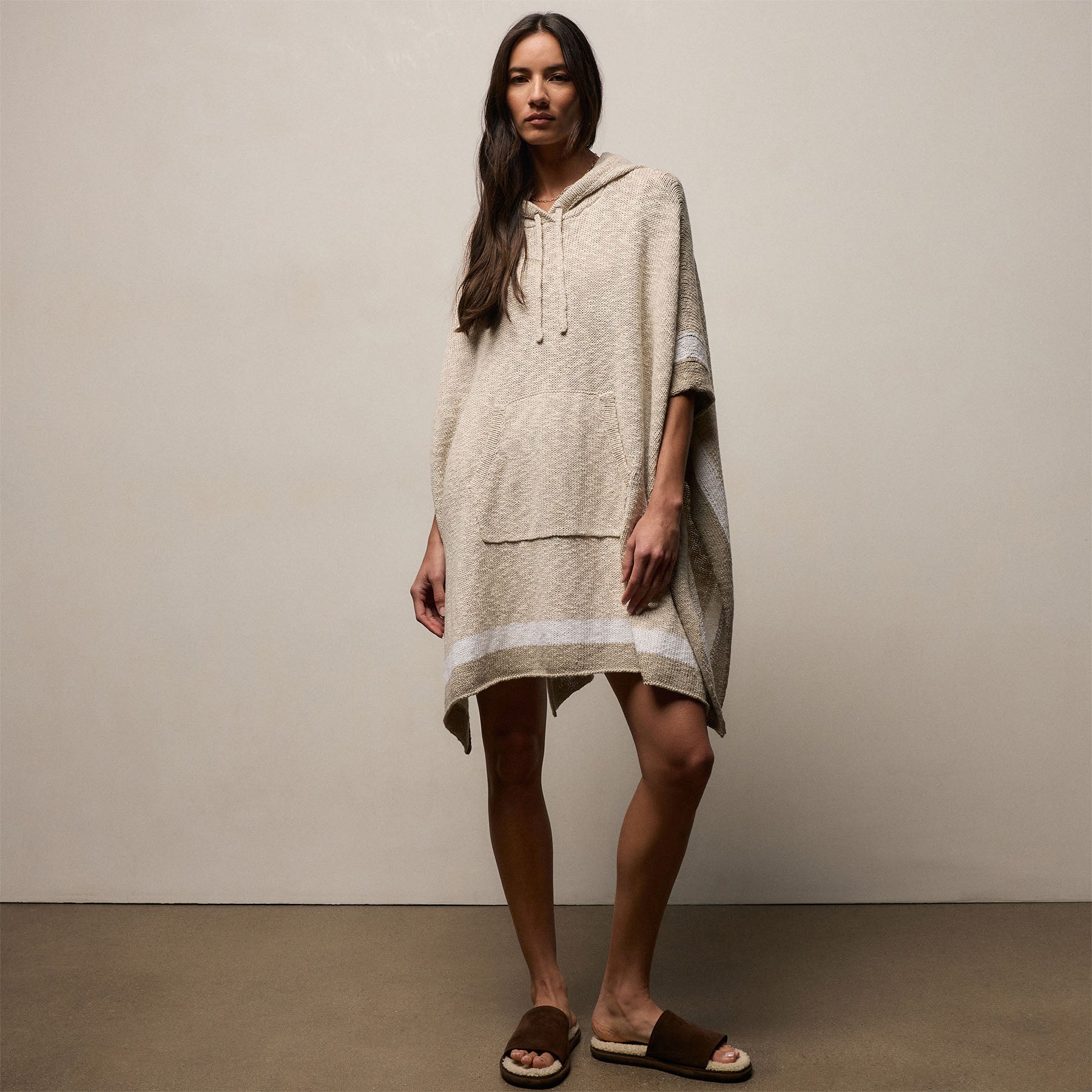 Baja Surf Hooded Poncho - Natural/White/Taupe