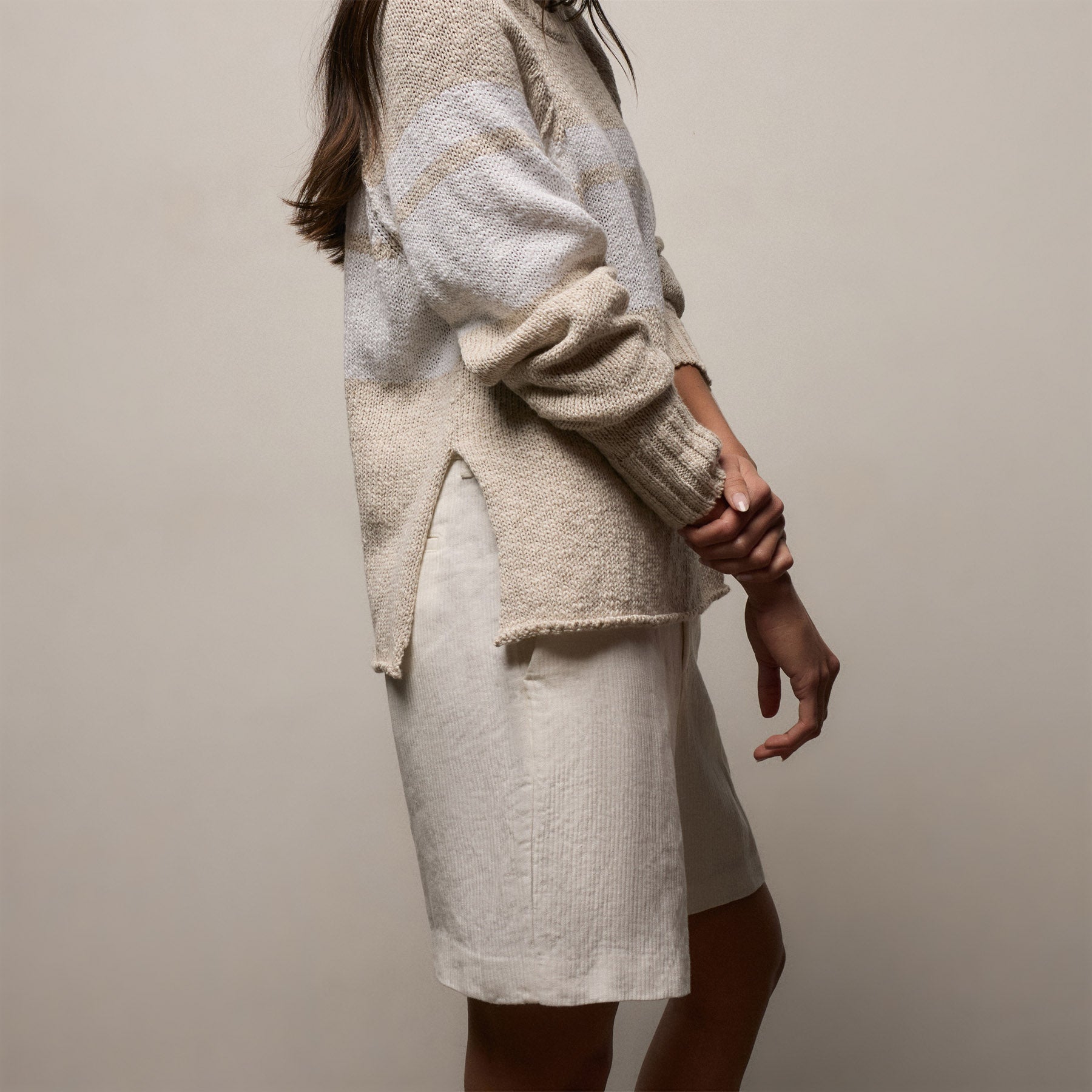 Surf Stripe Cotton Linen Sweater - Natural/White