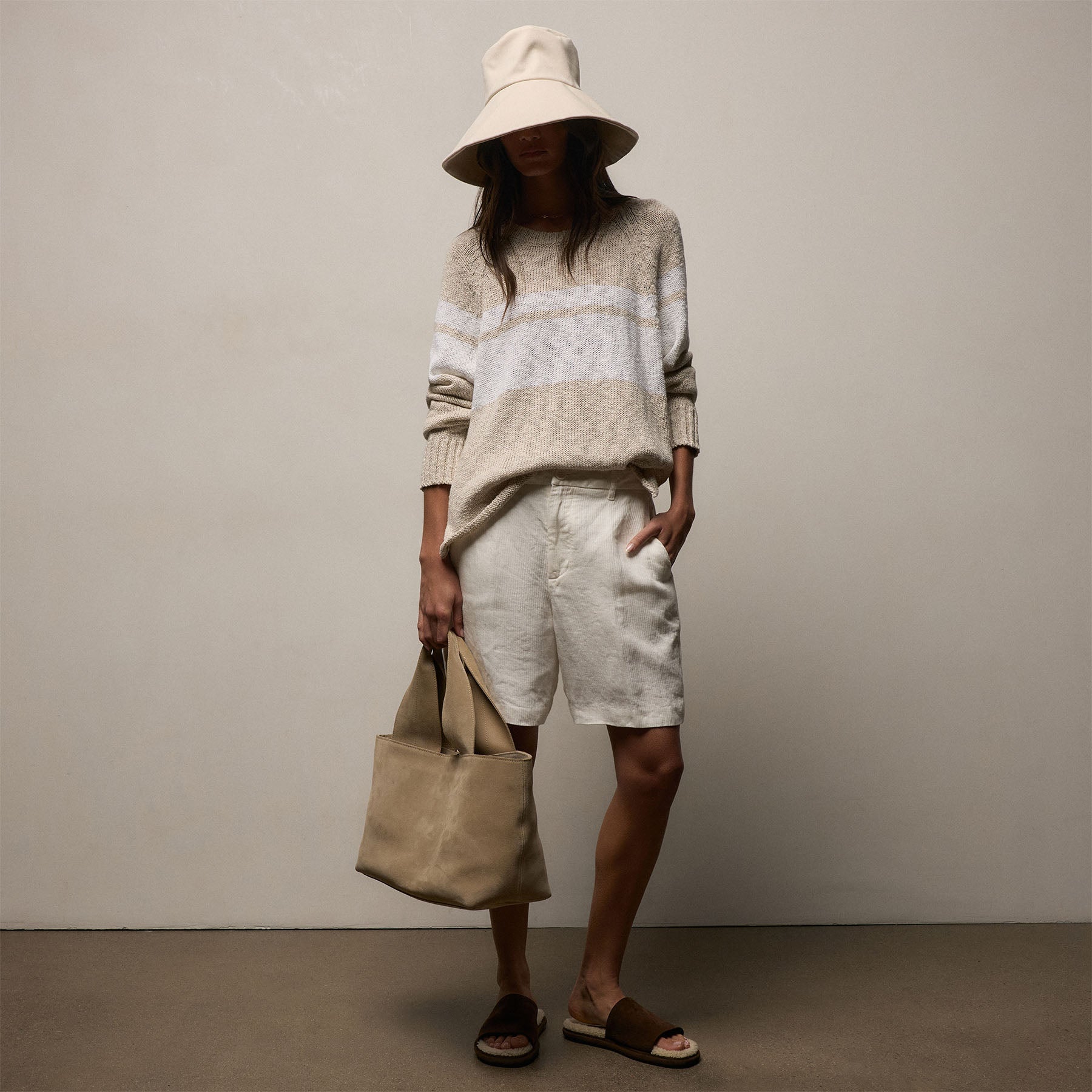Surf Stripe Cotton Linen Sweater - Natural/White