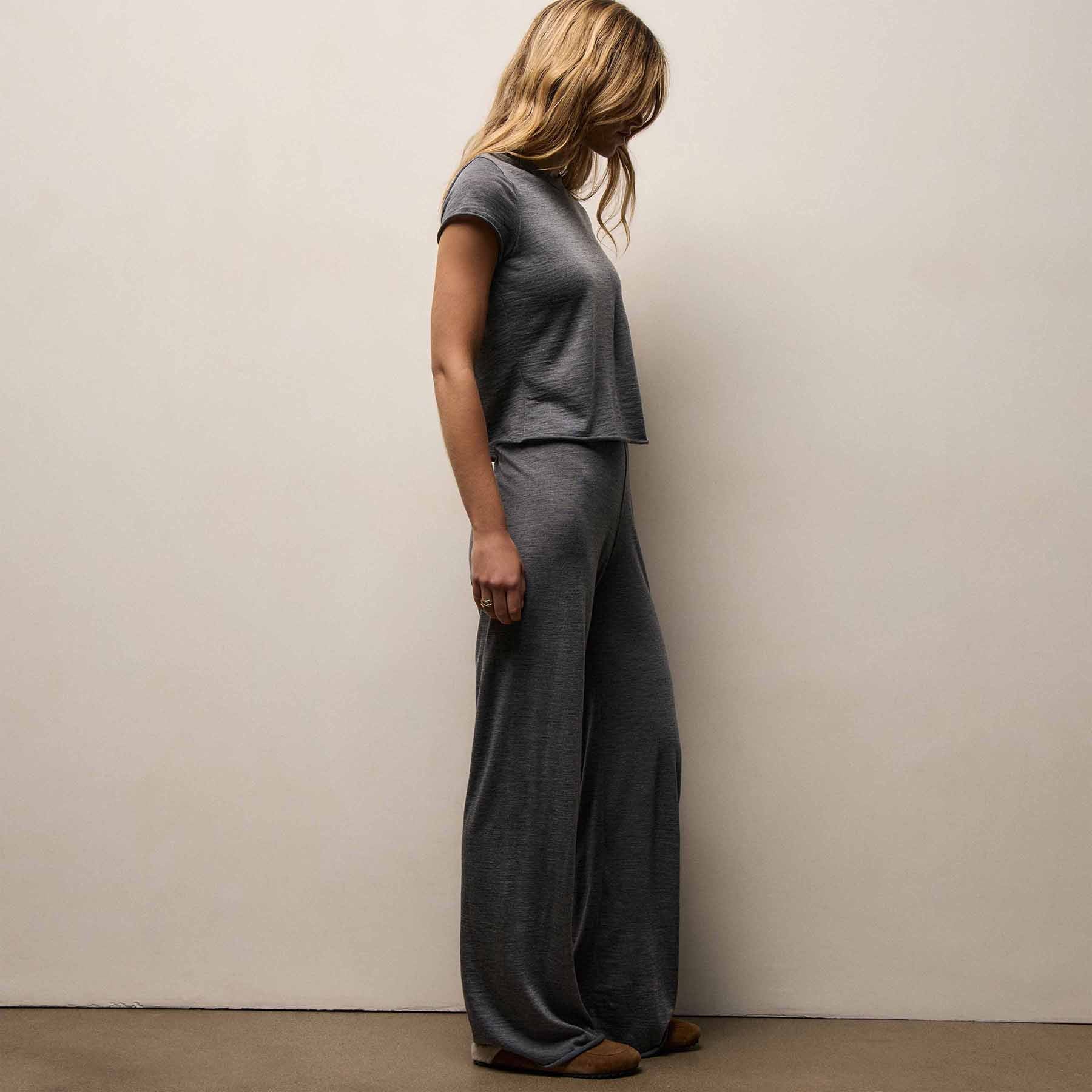 Wool Jersey Wide Leg Lounge Pant - Heather Charcoal