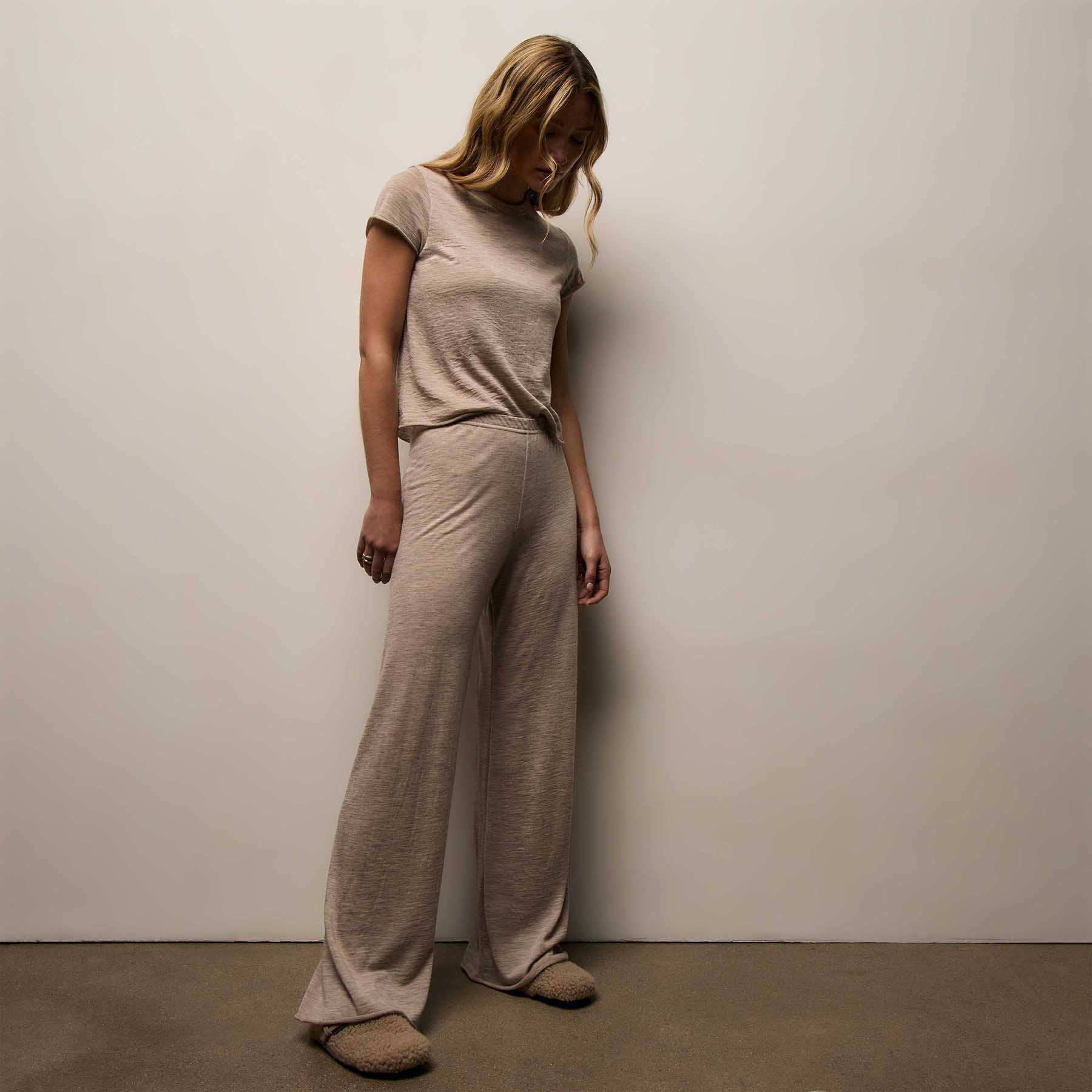 Wool Jersey Wide Leg Lounge Pant - Soft Beige