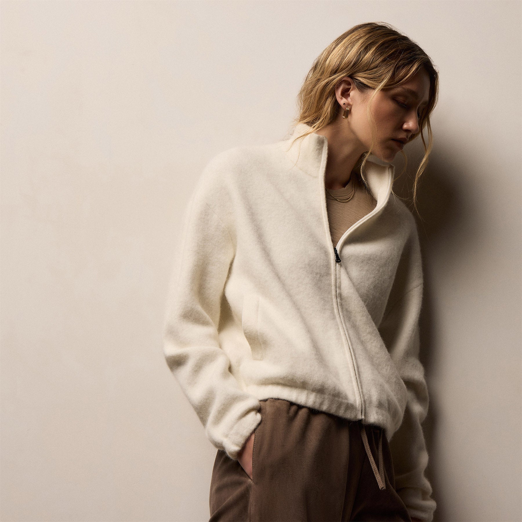 Wool Alpaca Zip Jacket - Ivory