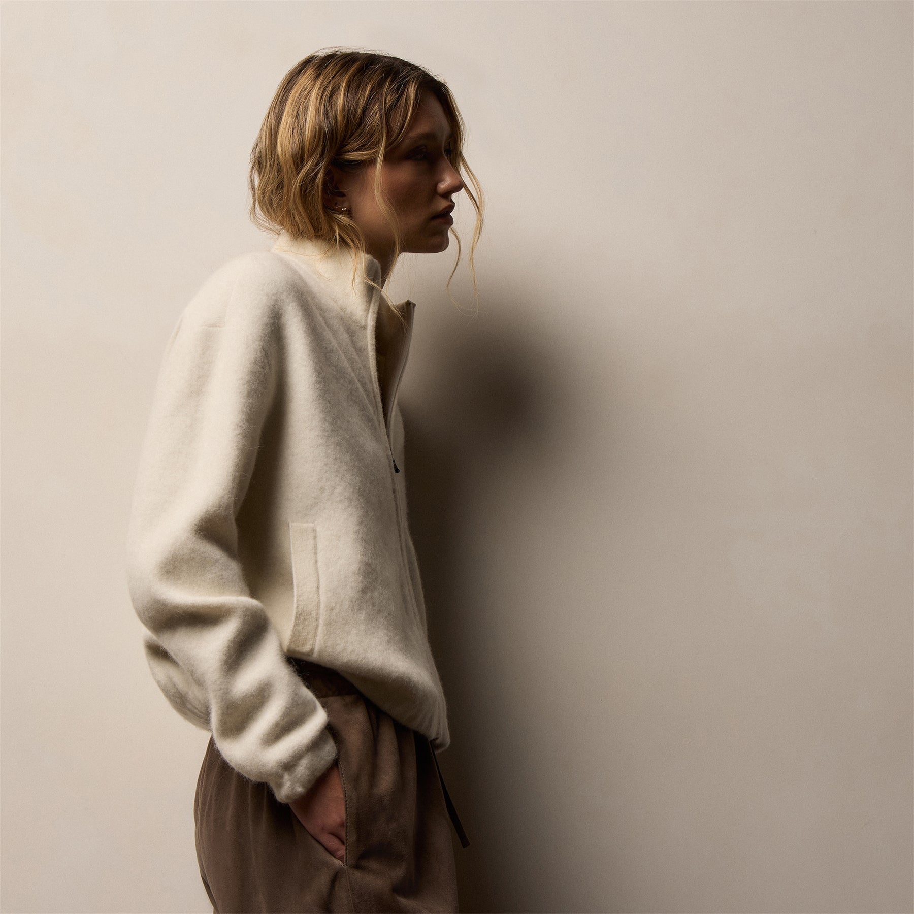 Wool Alpaca Zip Jacket - Ivory