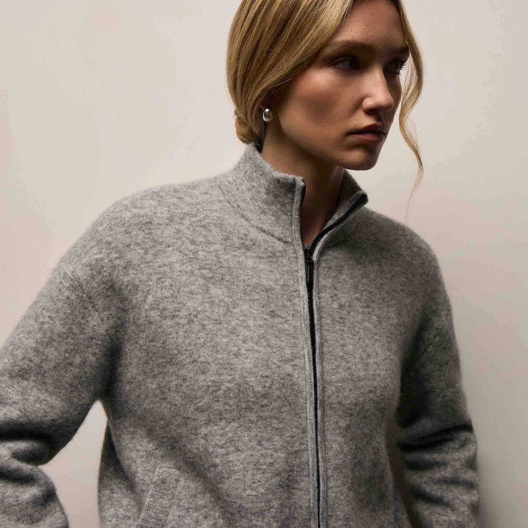 Wool Alpaca Zip Jacket - Mid Grey