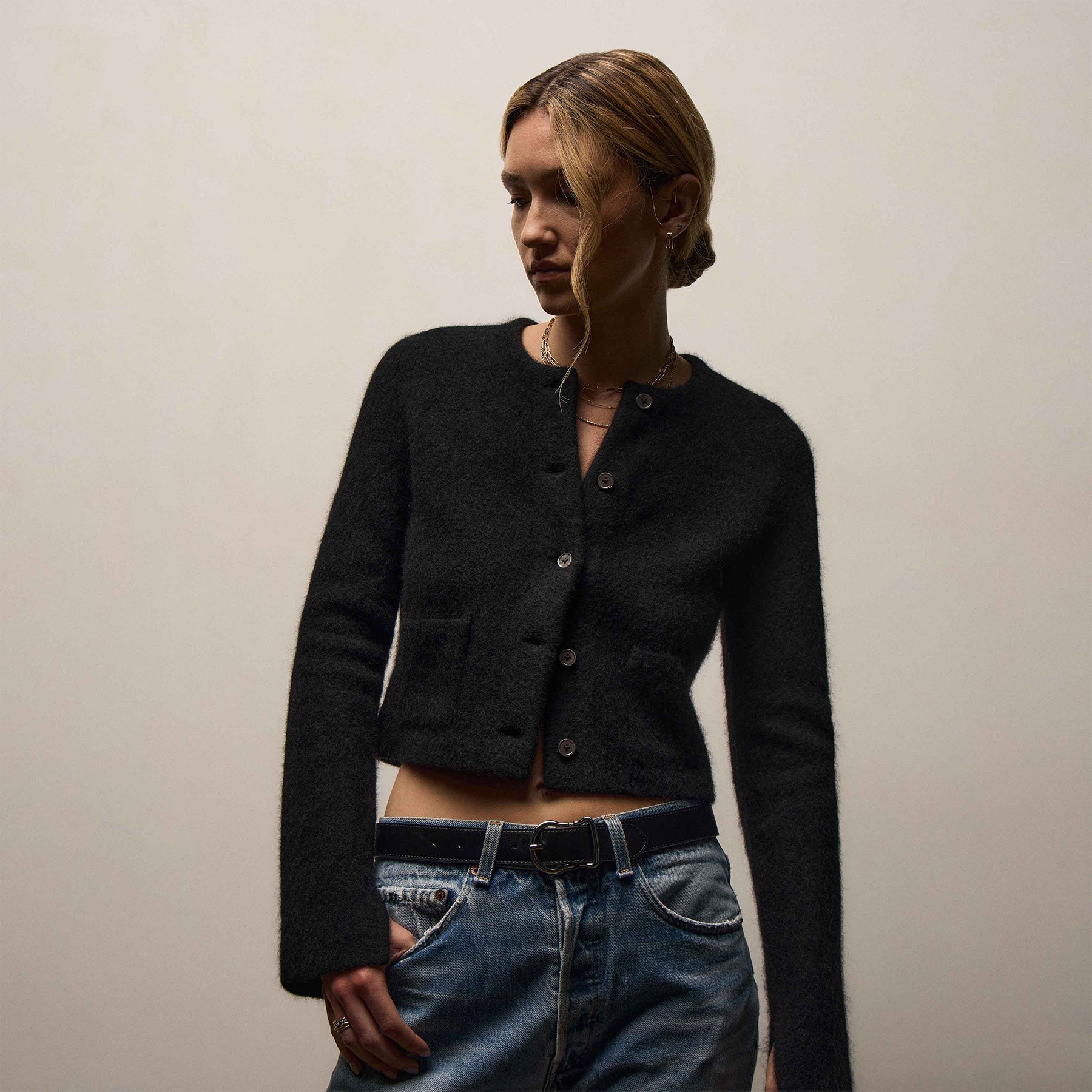 Wool Alpaca Cardigan Jacket - Black