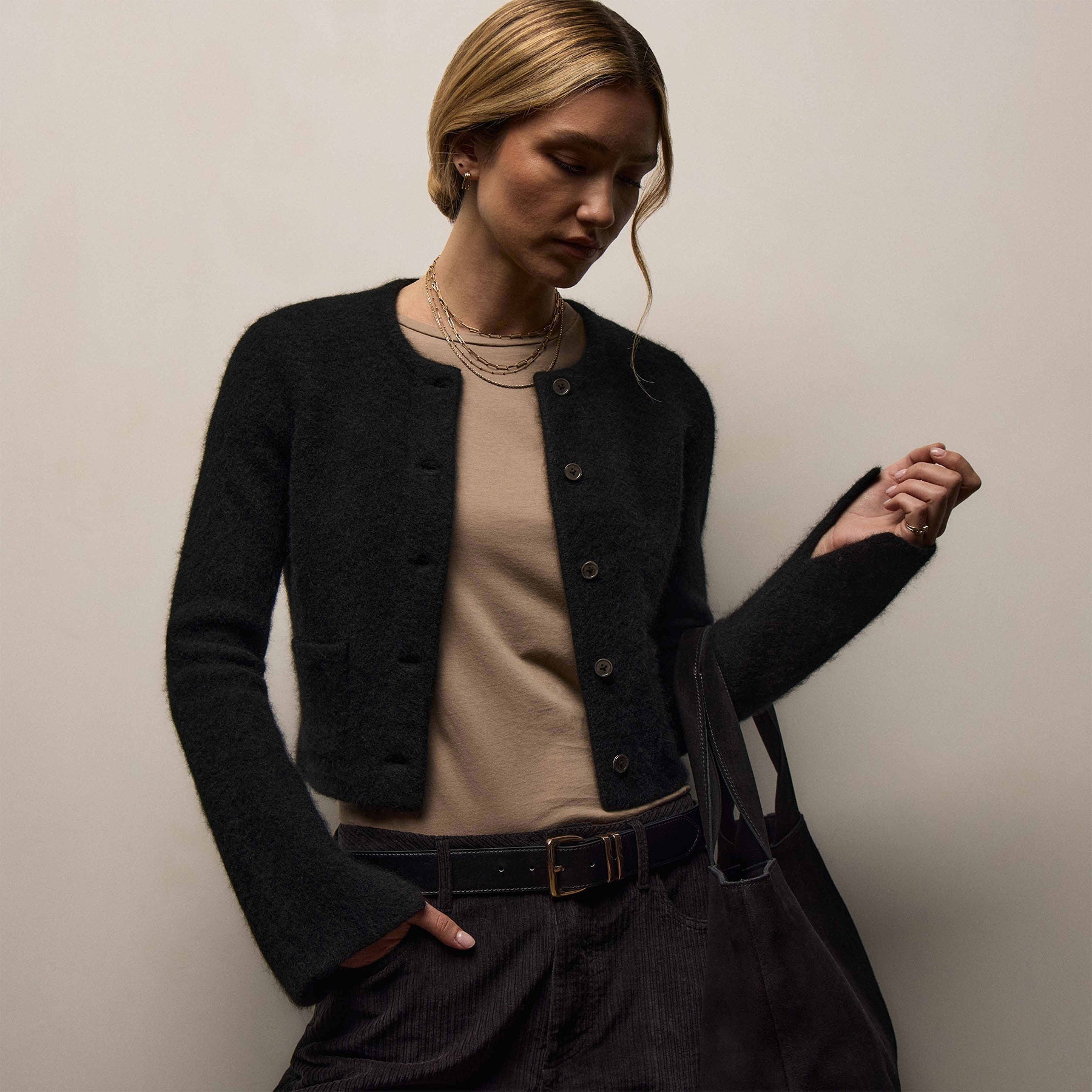 Wool Alpaca Cardigan Jacket - Black