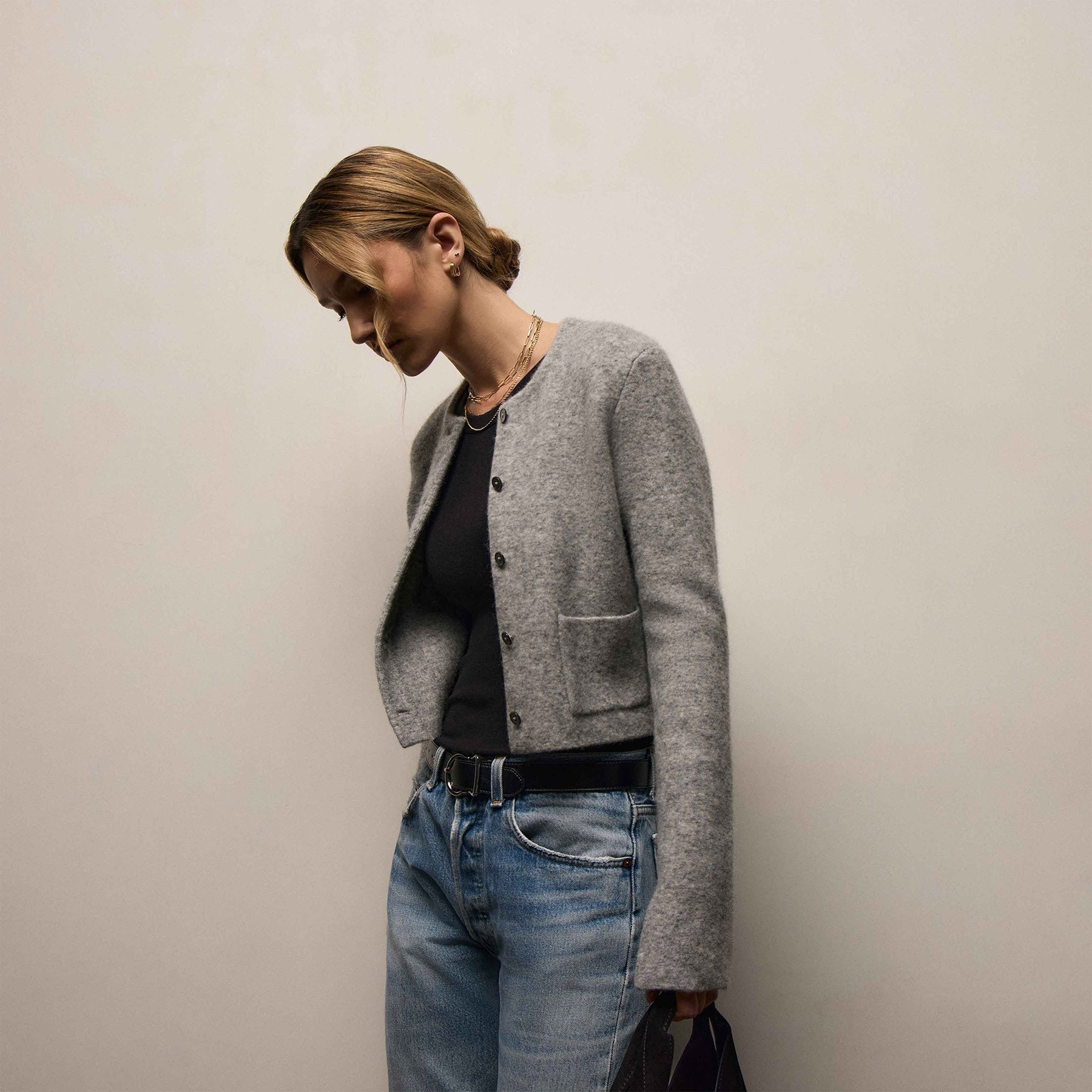 Wool Alpaca Cardigan Jacket - Mid Grey