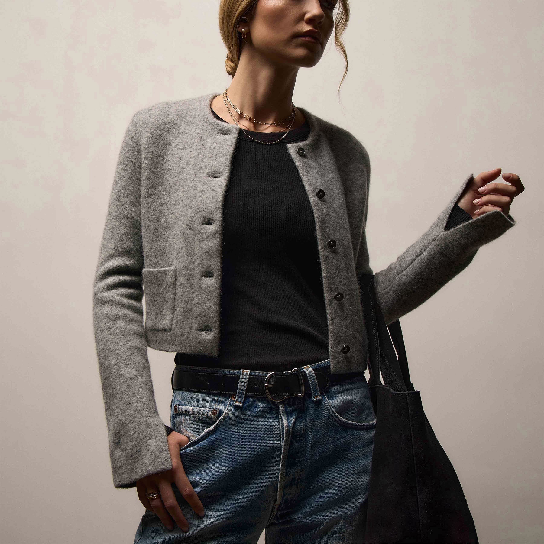 Wool Alpaca Cardigan Jacket - Mid Grey