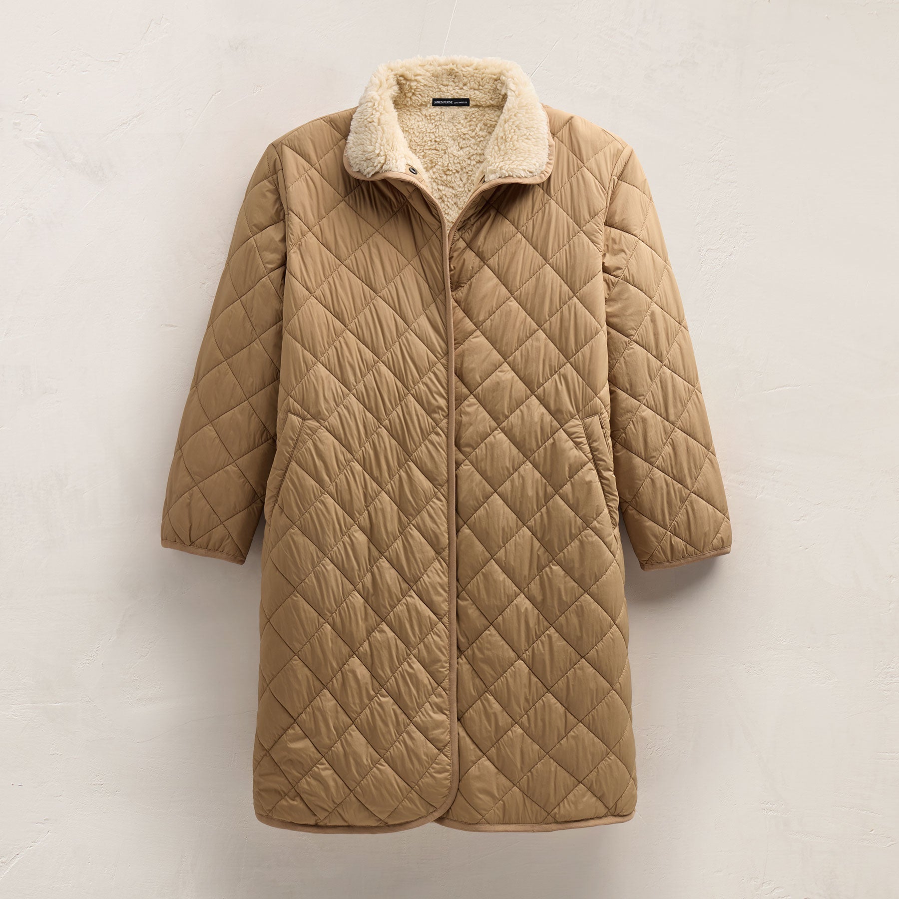 Quilted Nylon Lined Long Coat - Toffee/Ivory