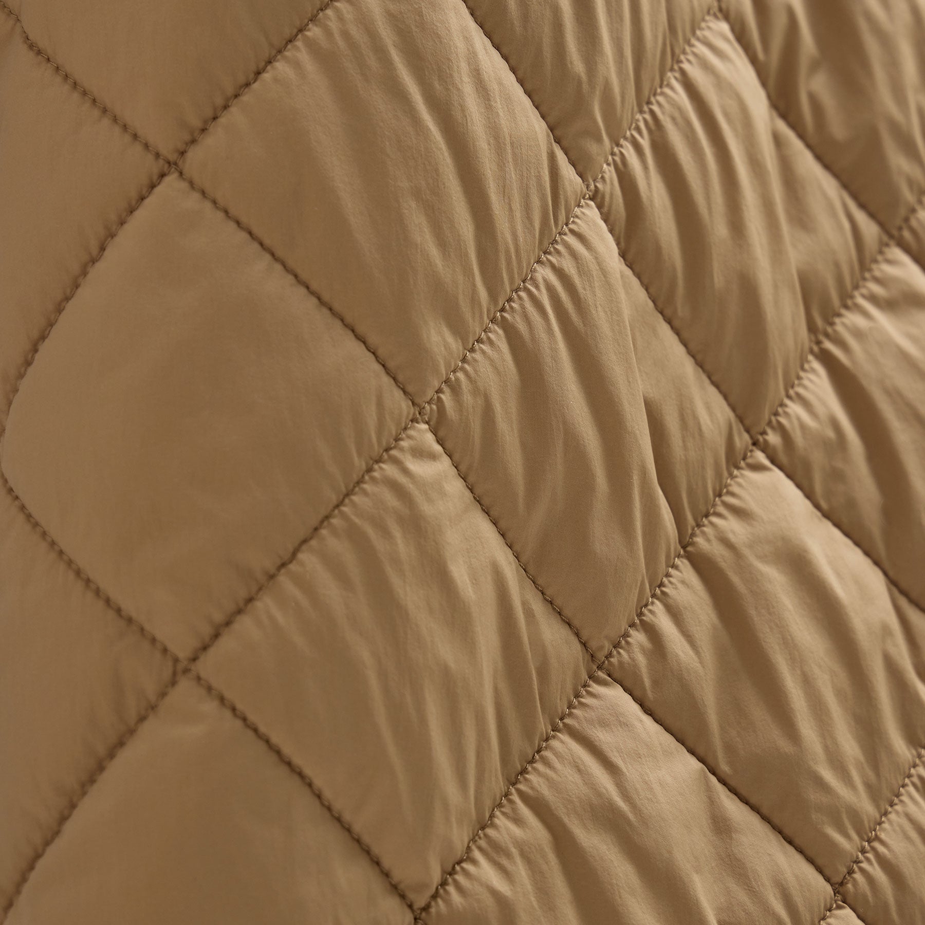 Quilted Nylon Lined Long Coat - Toffee/Ivory