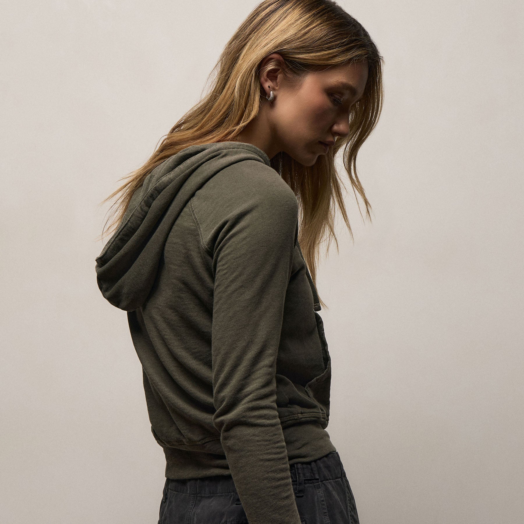 Vintage French Terry Zip Up Hoodie - Army Green Pigment