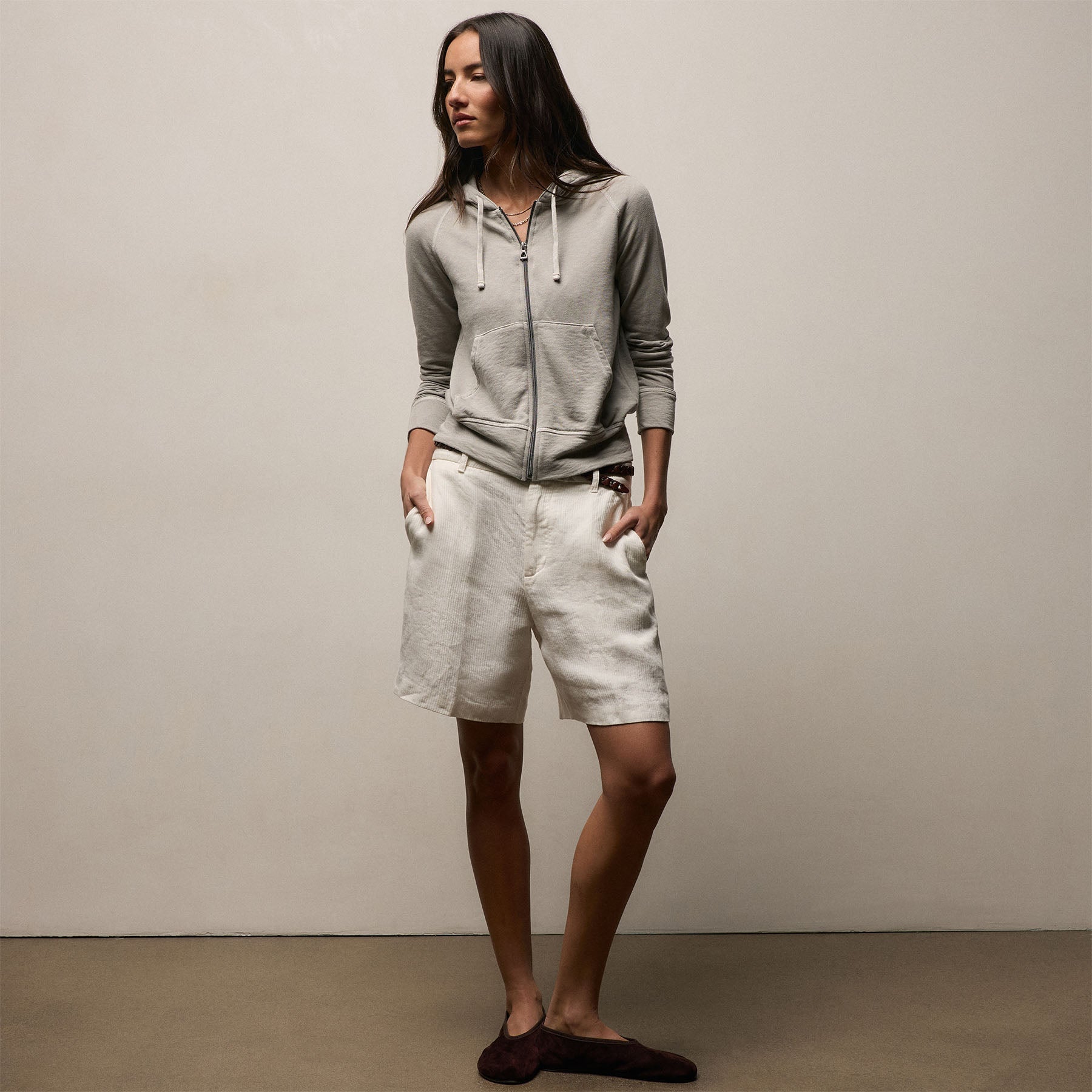 Vintage French Terry Zip Up Hoodie - Fog Pigment