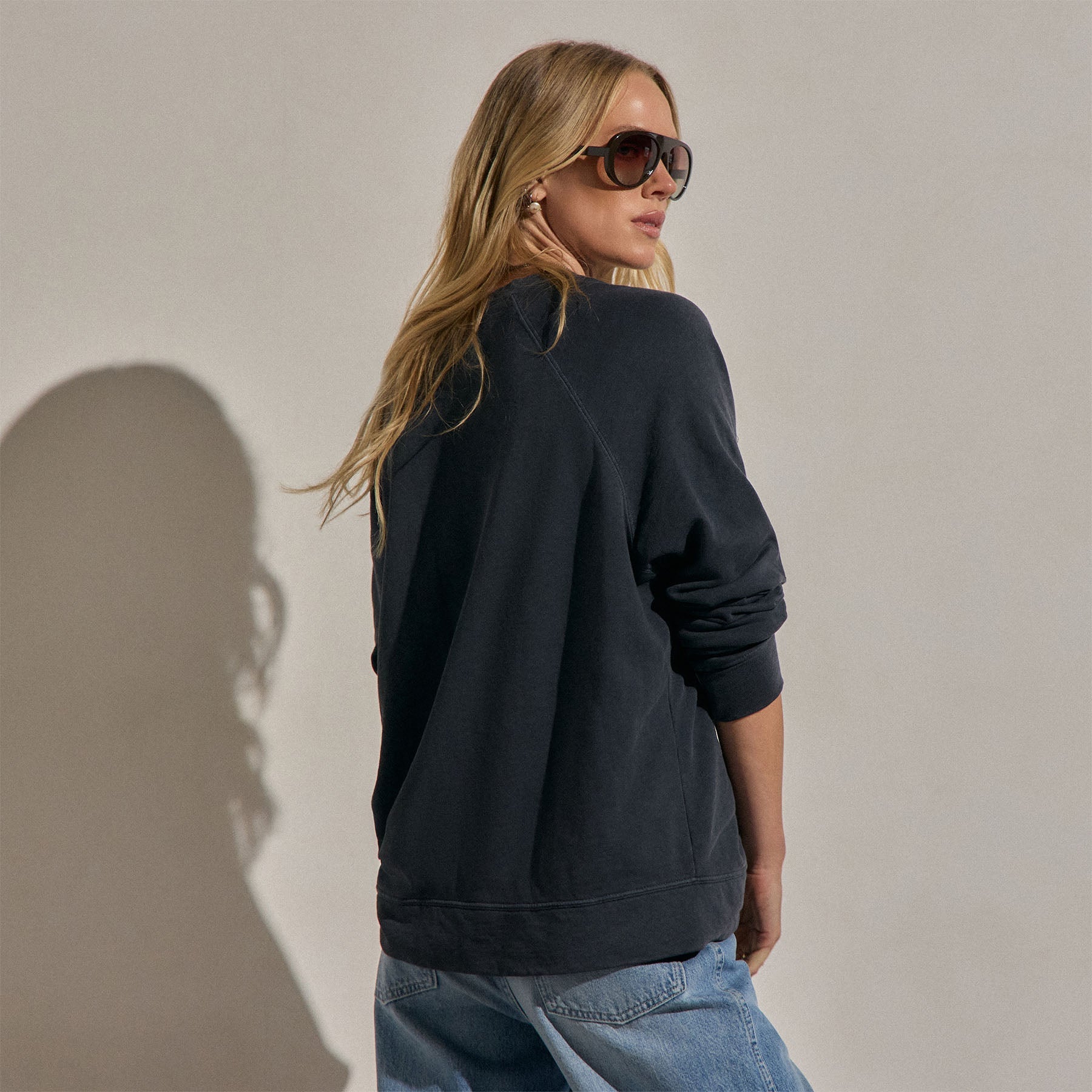 Vintage French Terry Relaxed Sweatshirt - Blue Noir Pigment