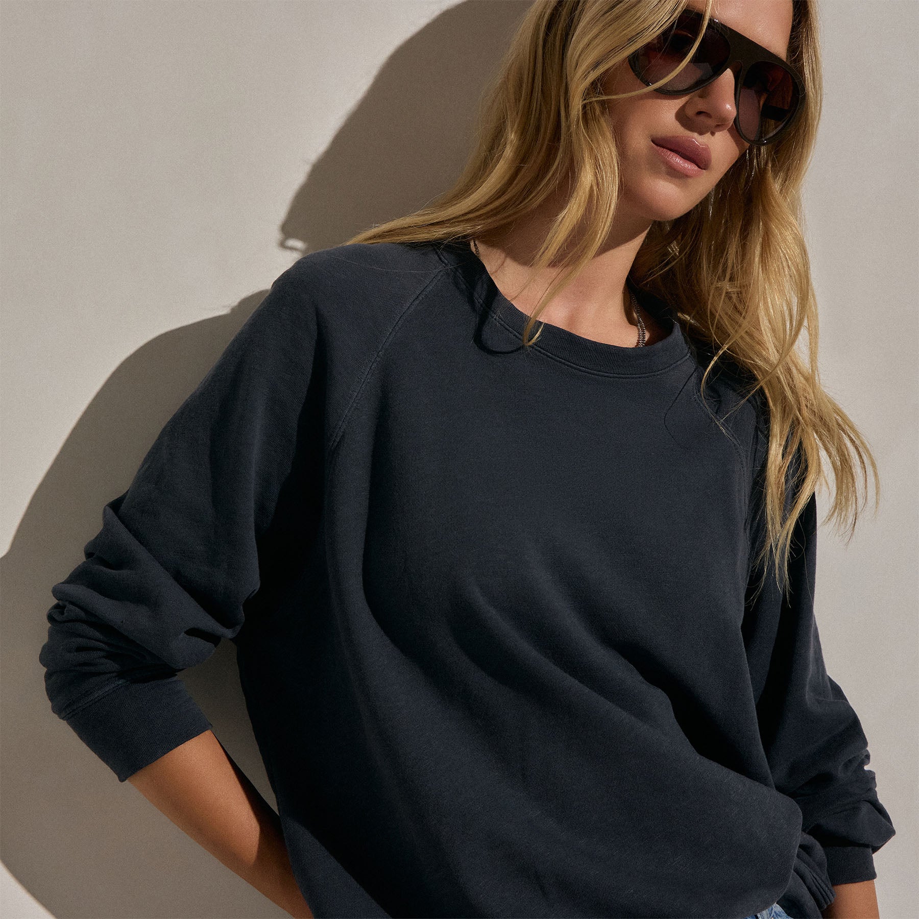 Vintage French Terry Relaxed Sweatshirt - Blue Noir Pigment